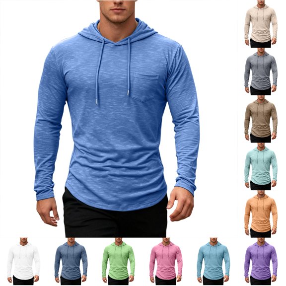 HAYIMI Men Solid Color Hooded Sweatshirt Casual Long Sleeve Comfortable Streetwear Soft Lined Warm Shirts Everyday Oversized Leisure Tops Streetwear