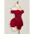 thumbnail image 6 of Burgundy Off Shoulder Gothic Corset Mini Dress With Ruffle Trim, Jacquard Waist, Layered Hem & Sweetheart Neckline, 6 of 8