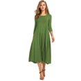thumbnail image 2 of U.Vomade Nouvelle Robe Midi Plissée Décontractée pour Femme à Manches Longues, Couleur Unie Simple, Élégante, Col Rond, Robe pour Femme, Robe Grande Taille, 2 of 3