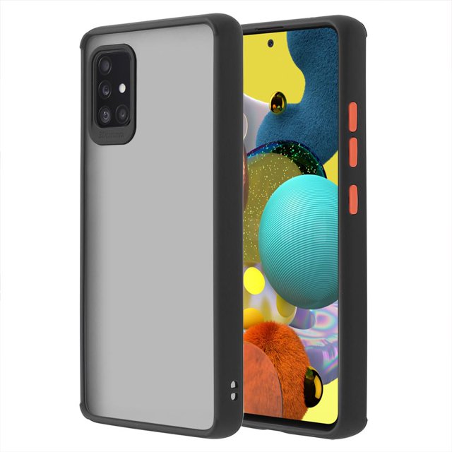 FROSTED 2TONE CAMERA LENS CASE FOR SAMSUNG GALAXY A51 5G-BLACK W/ ORANGE BUTTONS LUXMO No