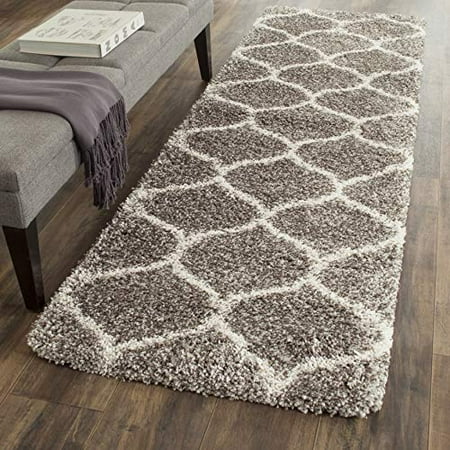 SAFAVIEH Hudson Shag Collection SGH280B Moroccan Ogee Trellis Non-Shedding Living Room Bedroom Dining Room Entryway Plush 2-inch Thick Runner  2 3  x 18    Grey / Ivory SAFAVIEH Hudson Shag Collection SGH280B Moroccan Ogee Trellis Non-Shedding Living Room Bedroom Dining Room Entryway Plush 2-inch Thick Runner  2 3  x 18    Grey / Ivory