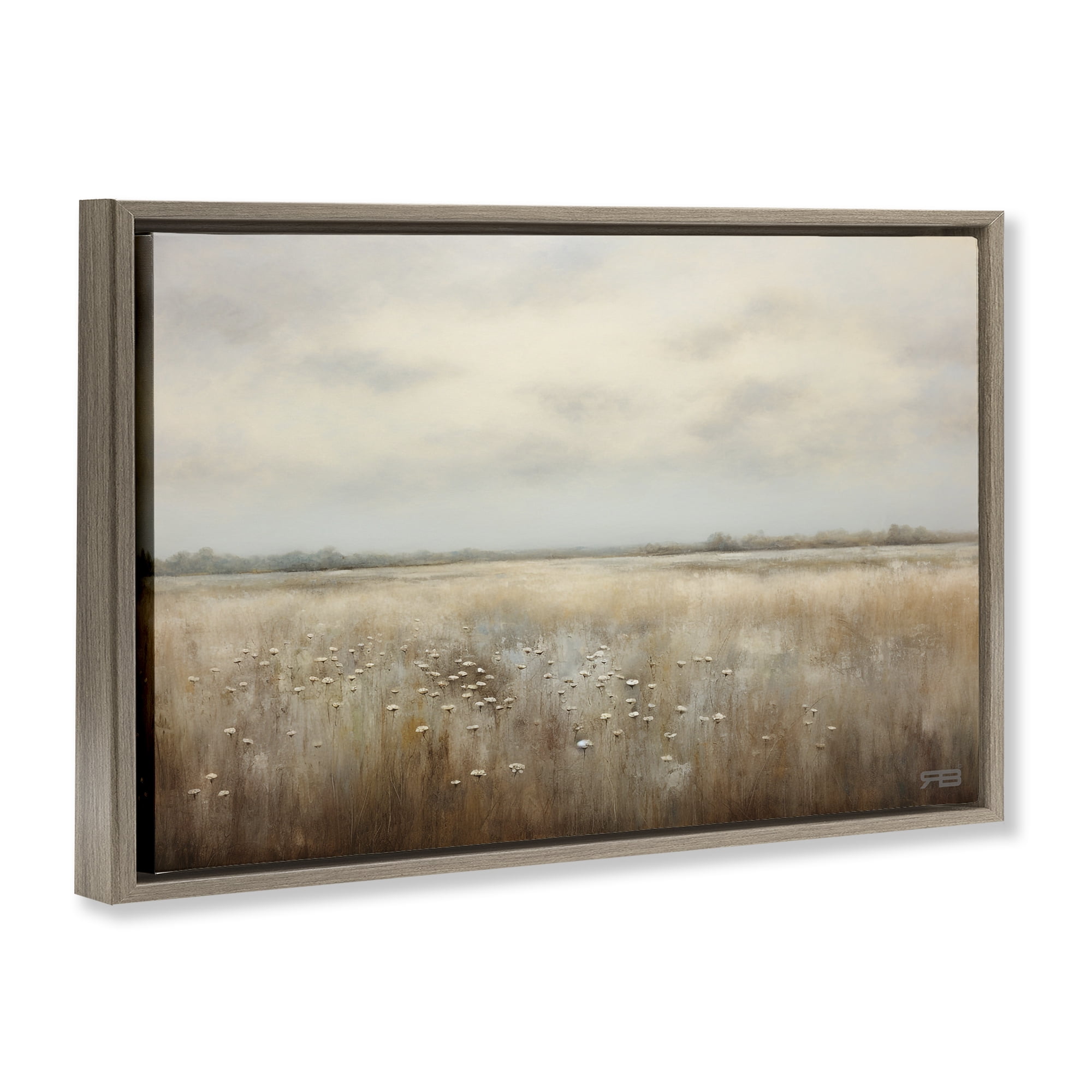 Stupell Industries Subtle Flower Meadow Landscape Painting Brown Floater Framed Art Print Wall Art, 25 x 17