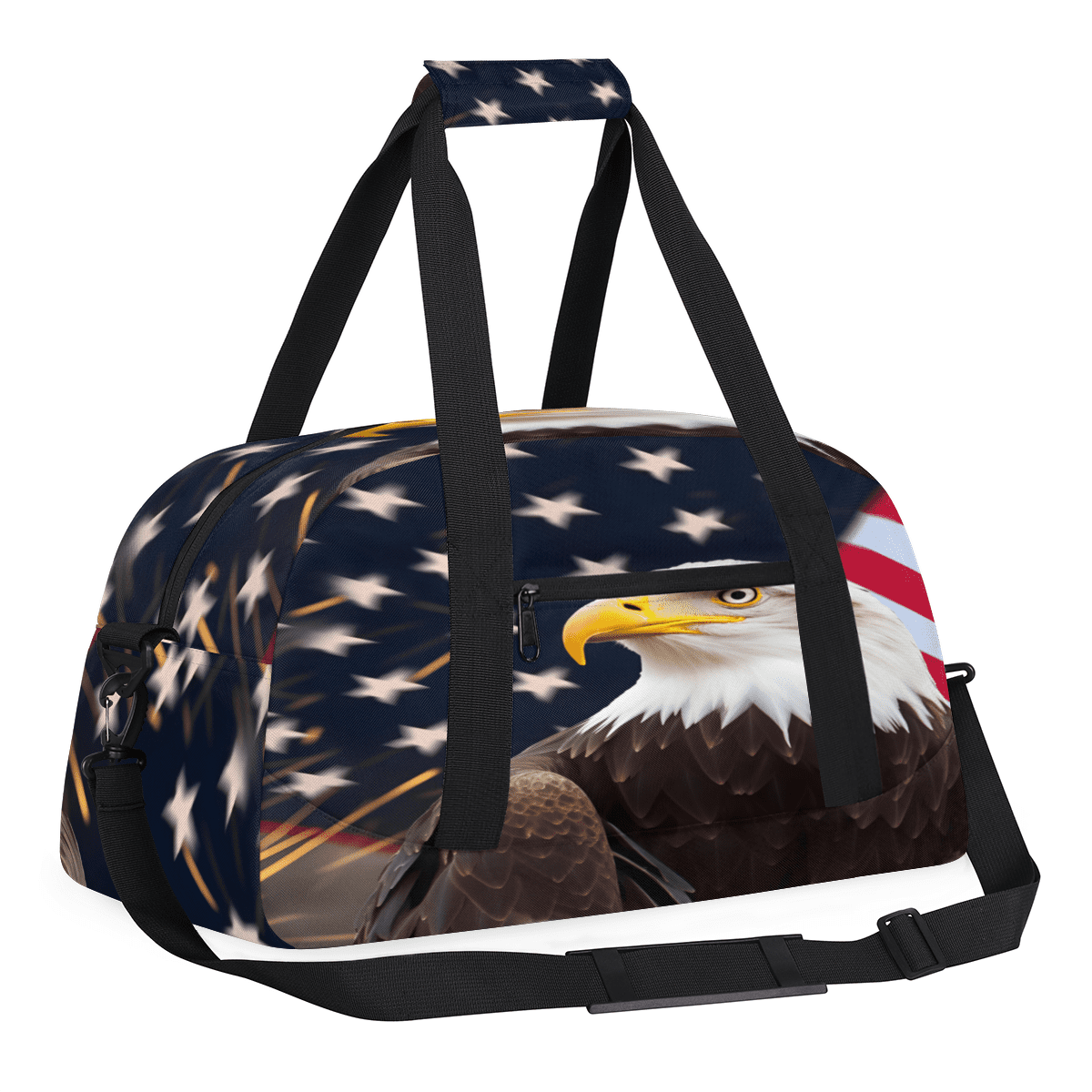 Herdesigns American Flag Eagles Sports Duffle Bag for Women & Men, 4th of July Gym Bag Dance Bag Overnight Bag Carry On Weekender Travel Bag