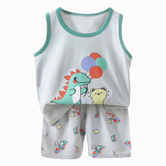 Toddler Boy Summer Outfits Baby Boys Cloting Set 2 Piece Outfit Cute Boy Print Sleeveless Tank Top Shorts Casual Cartoon Wear