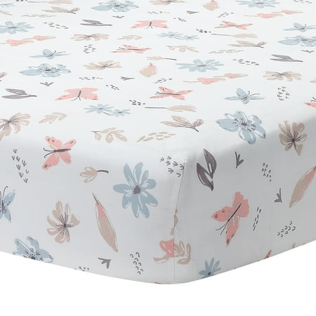 UPC: 0084122015333 | Lambs & Ivy Baby Blooms Watercolor Floral/Butterfly Cotton Fitted Crib Sheet