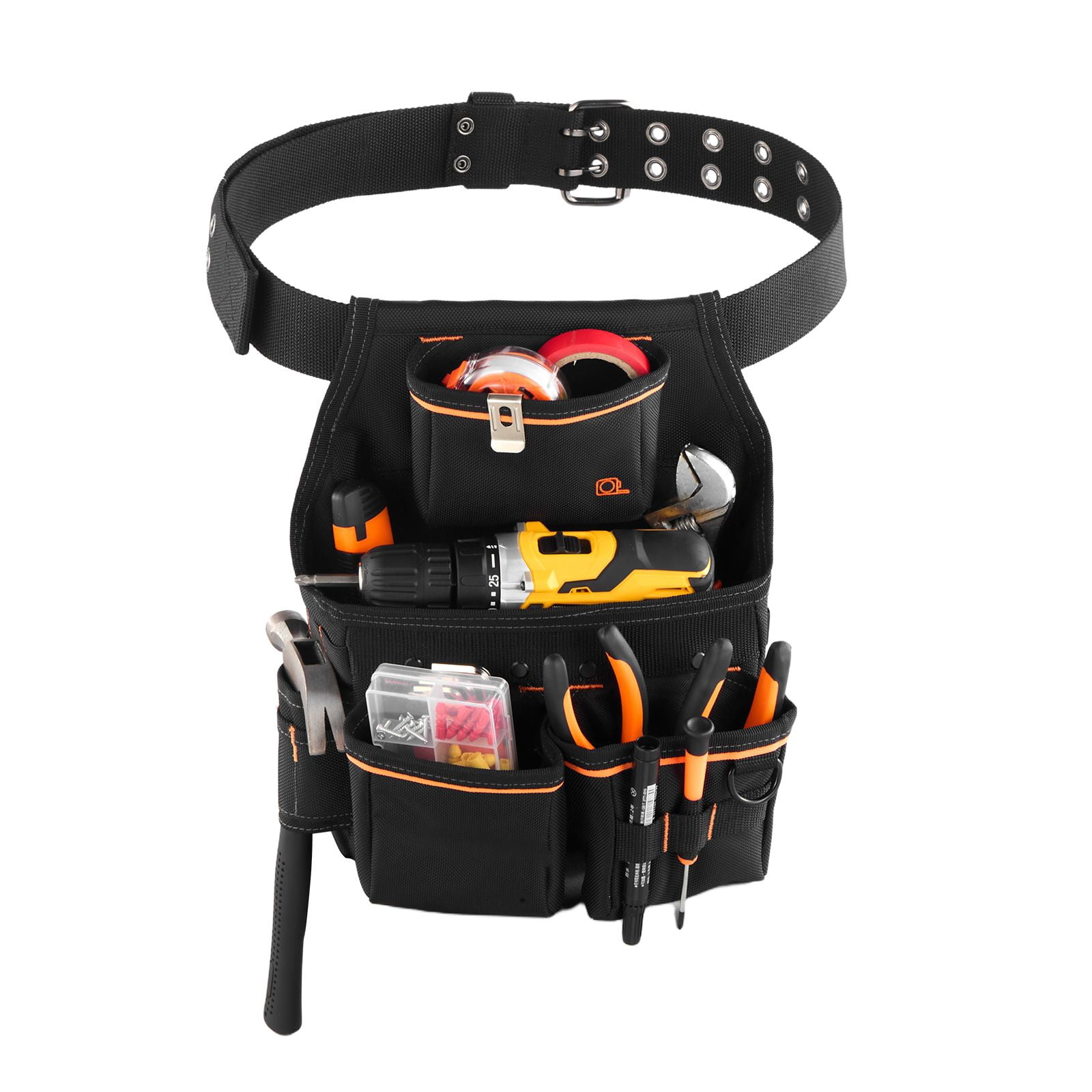 Tool Belt 14-Pockets, 600D Polyester Framers Belt with Ergonomic Comfort Waist, Adjustable 32-50 Inch, Abrasion and Tear-Resistant for Carpentry and Construction