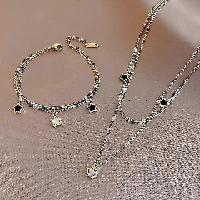 Collar con colgante de estrella esmaltada de acero inoxidable 316L de 2 capas para mujer, pulsera de moda para fiestas.