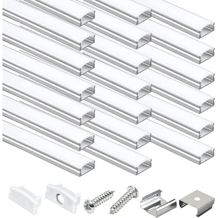 

20-Pack 3.3ft/1Meter U Shape LED Aluminum Channel System with Milky White Diffuser Cover Mounting Clips and End Caps Easy Cut and Installed Aluminum Profiles