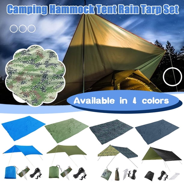 Lona de lluvia para tiendas de camping 3x4 metros - Material de dacron con 6 cuerdas, 4 postes de aluminio y bolsa de transporte - Protección solar impermeable para senderismo y mochilero