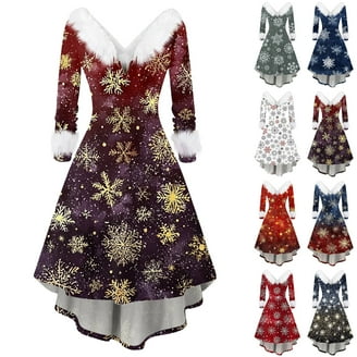 Christmas Dresses for Women Women's Fashion V-Neck Casual Slim Fit Christmas  Print Furry Party Long Sleeve Dress for Festive Occasion,Light pink,S -  Walmart.com