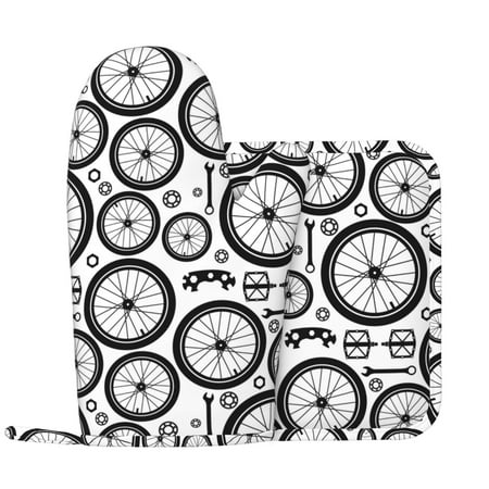 

Oven Mitts and Pot Holders Sets Vintage Bike wheel Pattern Non-Slip Silicone Oven Gloves Potholders Cotton Lining Heat Resistant Gloves Hot Pads for Kitchen Cooking Baking