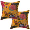thumbnail image 1 of Stylo Culture Ethnic Sofa Throw Pillow Covers 16x16 Kantha Mango Yellow Printed 40 x 40 cm Living Room Decor Cotton Tropicana Square Cushion Covers | Set Of 2, 1 of 3