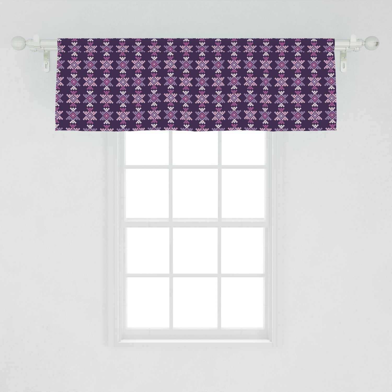 Boho Window Valance, Computer Graphics of Squares Pattern in Monochrome
