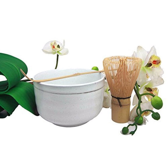 Ebros Japanese Traditional Tea Ceremony Matcha White Bowl Set With Whisk & Scoop