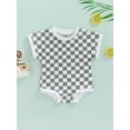 thumbnail image 2 of Coduop Infant Baby Boy Girl Sweatshirt Romper Oversized Short Sleeve Plaid Jumpsuit, 2 of 7