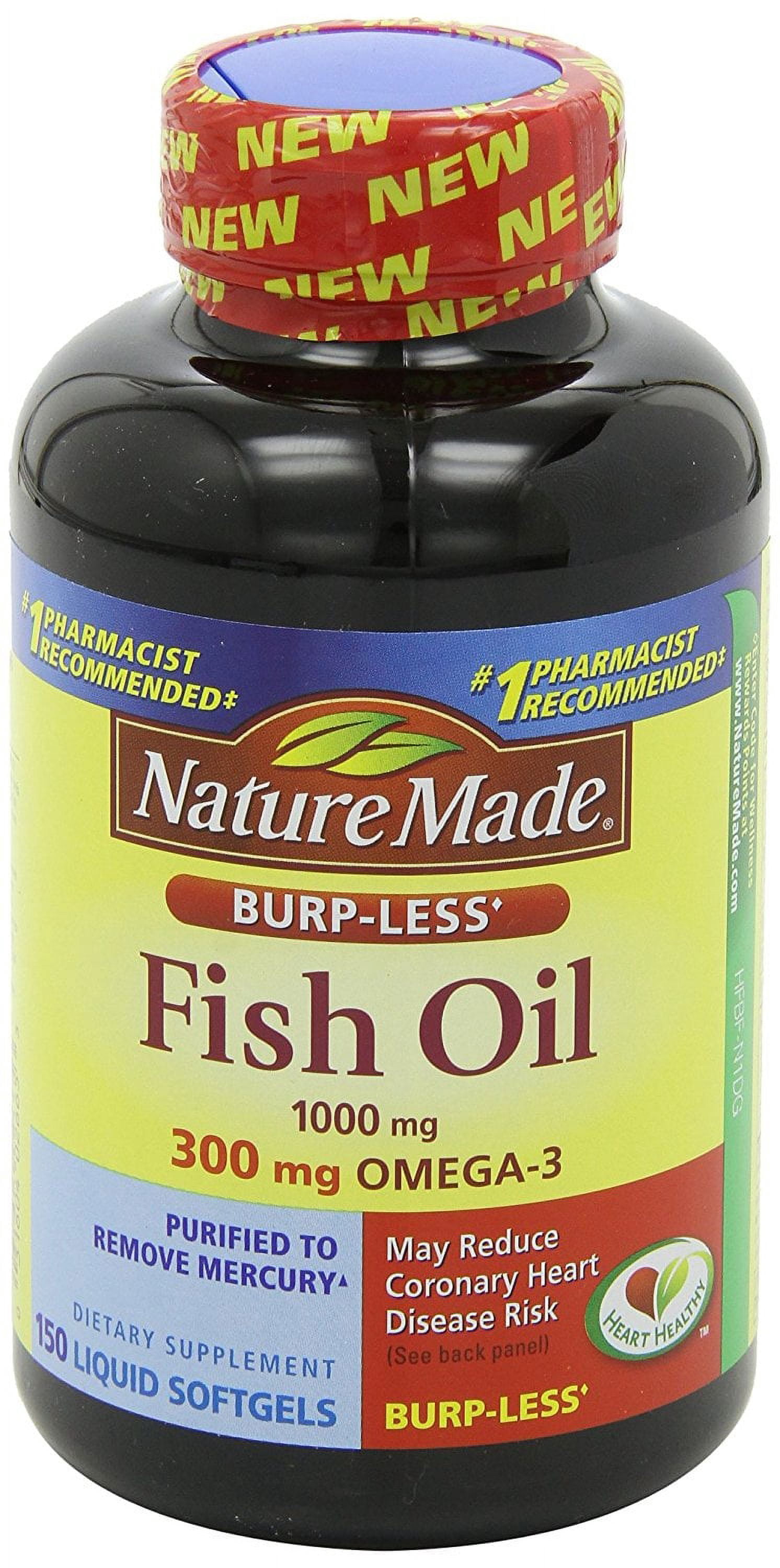 nature made burpless fish oil 1000 mg w. omega-3 300 mg softgels 150 ct