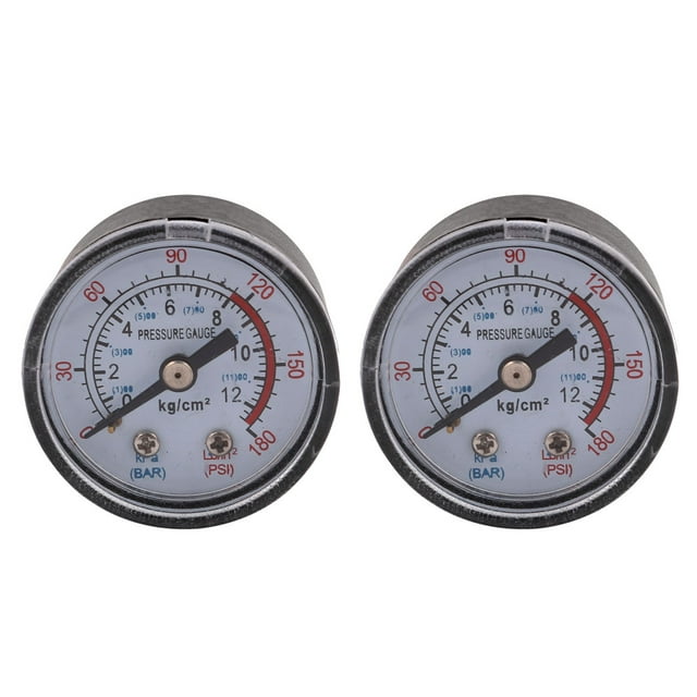 2Pcs 1/8BSP 0-12 Bar 0-180 PSI Manómetro de presión de aire con rosca macho y dial redondo