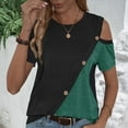thumbnail image 5 of Wycnly Womens Shirts Breathable Casual Button Down Cold Shoulder Tunic Tops Summer Short Sleeve Crewneck Ladies Color Patchwork Tops and Blouses Green XL, 5 of 6