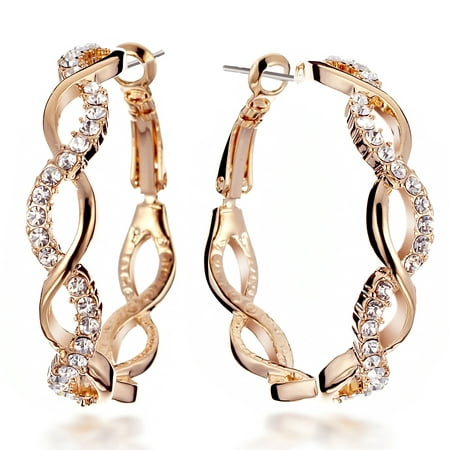 Gemini Women's 18K Filled Swarovski Zirconia Round Big Hoop Pierced Earrings for Women birthday Gift Idea Gm045Rg , Size: 4cm