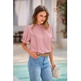 thumbnail image 5 of PRETTYGARDEN Womens Summer Tops Trendy Mock Neck Puff Sleeve Blouse Dressy Casual Business Western Shirts Spring Clothes, 5 of 9