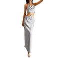 thumbnail image 1 of VISgogo Conjunto de falda larga para mujer Sin mangas Halter Tops brillantes con diamantes de imitación + Conjunto de fiesta de falda larga de cintura alta VISgogo  moda, 1 of 9