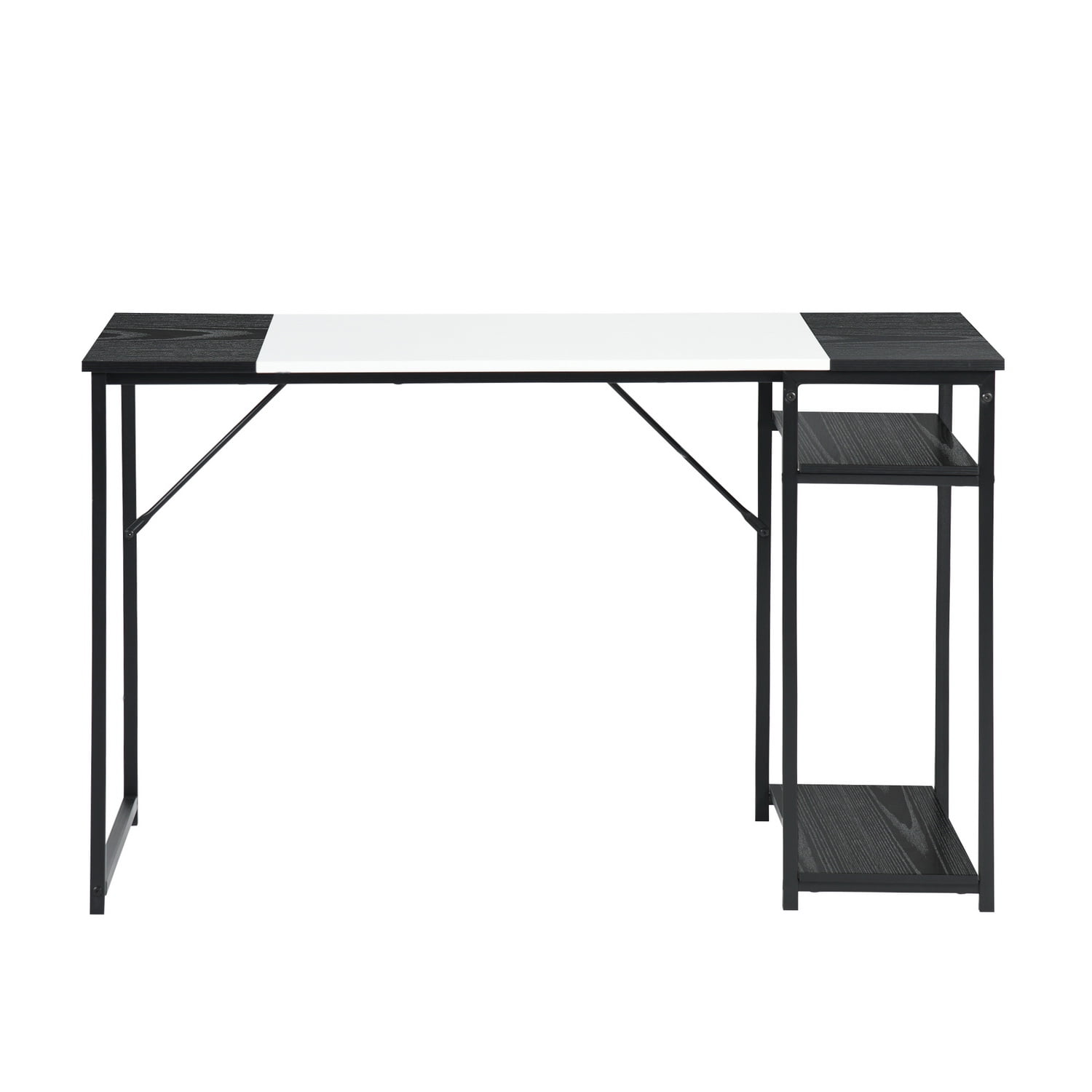 47.2" Modern Computer Desk with 2-Tier Storage Shelves, Metal Frame Waterproof Writing Workstation, Space-Saving Study Table for Home Office Bedroom