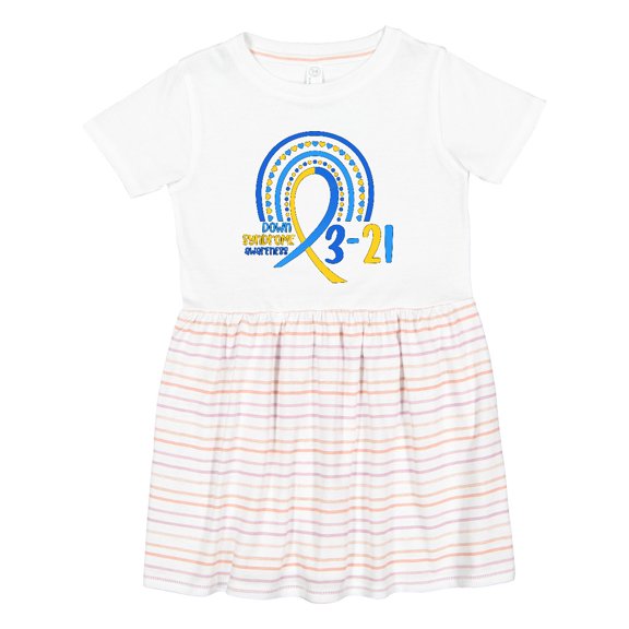 Inktastic 3-21 World Down Syndrome Day Blue and Yellow Rainbow Ribbon Girls Toddler Dress