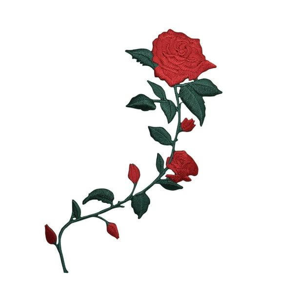 Red Roses on Stem - Facing Right - Iron on Applique/Embroidered Patch