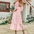 thumbnail image 4 of IROINNID Wedding Guest Dresses for Women Evening Night Formal Fall Dress Summer Solid Chiffon Square Neck Waist Fitting Dress Elegant A-Line Dress,Pink, 4 of 7