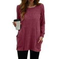 thumbnail image 2 of adviicd Shirts for Women Long Sleeve Ribbed Knit Lightweight Sweater Casual Loose Tunic Tops with Pocket 2025 Fall Outfits (Red, XXL), 2 of 4