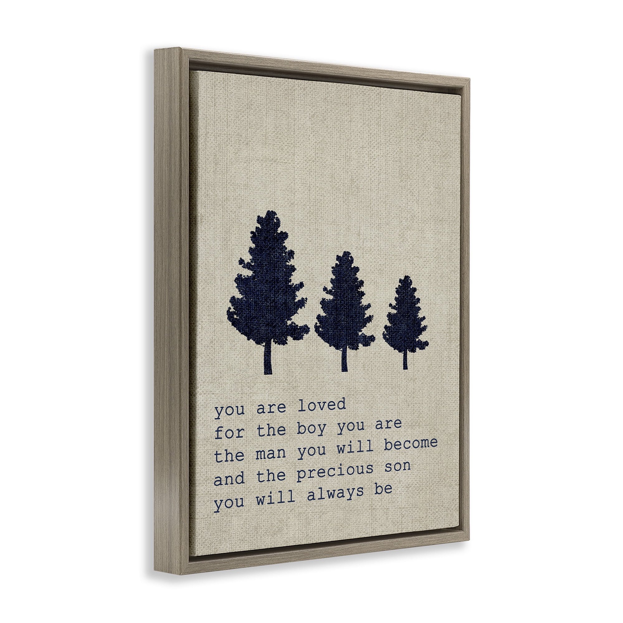 Stupell Industries Loved Son Phrase with Trees Art for Kids Painting Brown Floater Framed Canvas Art Print Wall Art, 17 x 21