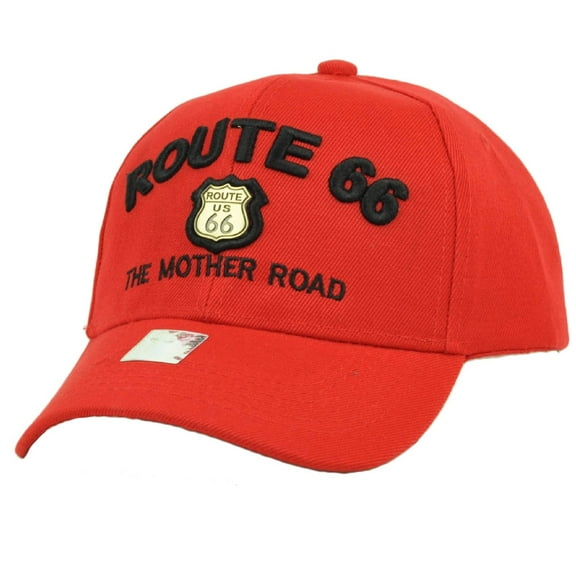 Historic Route 66 US First Highway Hat Cap Red Gold The Mother Road Adjustable