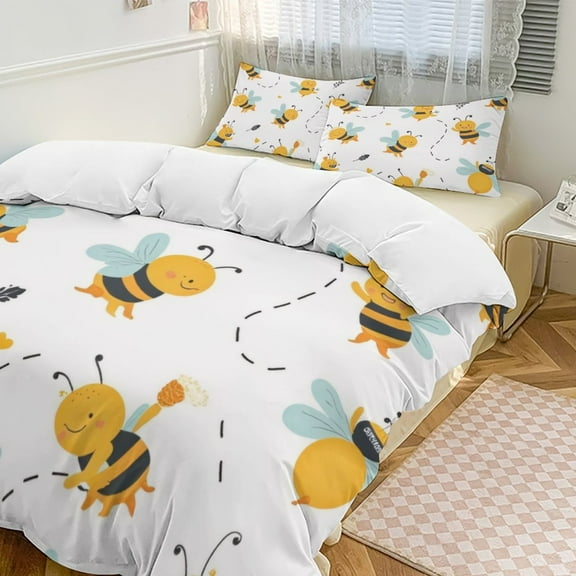Cute Bee Pattern Bedding Set Couple Bedclothes Pillowcase Customized Home Textiles Bed Set for Bedroom Decoration