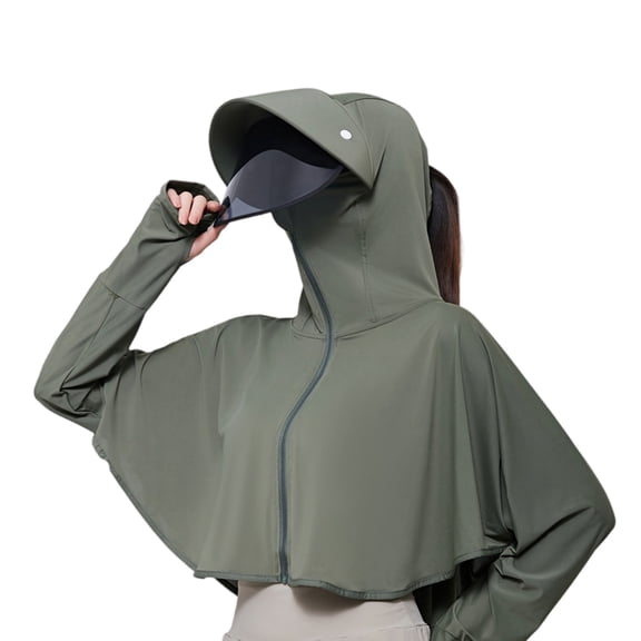 Women's Ice Silk UV Sun Protection Hoodie Hole Zip Up Jacket With Detachable And Rotatable Lens Thin Breathable Loose Fit Cycling Sun Clothing Wrinkle Resistant Windproof Skin Friendly Coat