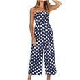 thumbnail image 2 of Gaecuw Jumpsuits for Women Sleeveless Off the Shoulder Strapless Overall Band Collar Polka Dot Onesie Strappy One Piece Outfits Loose Baggy Long Pants Wide Leg Summer Romper Calf Length Trousers, 2 of 6