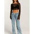 thumbnail image 4 of Aojekbee Women Crop Tops, Long Sleeve Boat Neck Dots Bow Sheer T-shirt Fall Tops Clubwear, 4 of 8