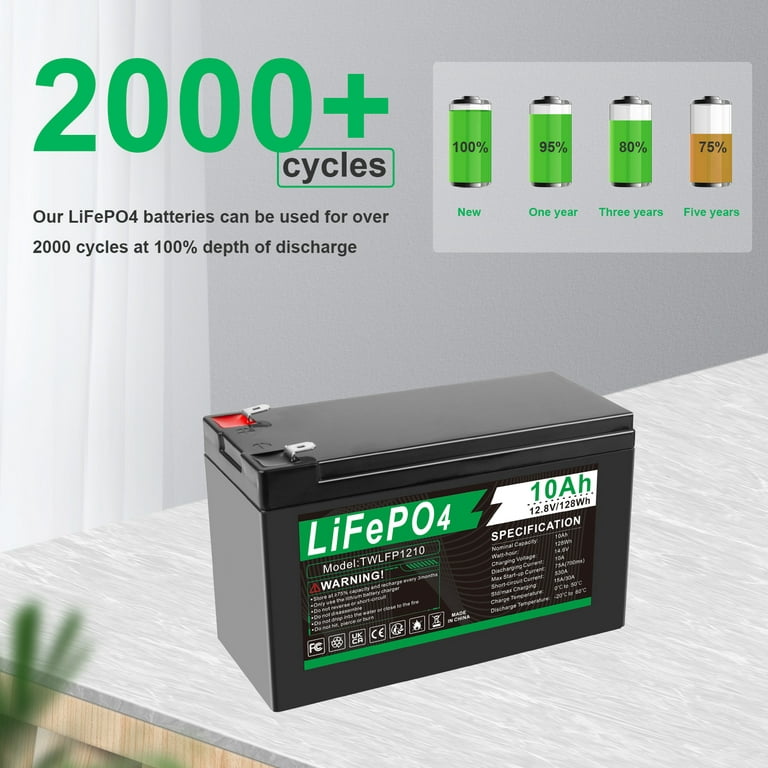 Huajiang Tech 12.8V 10Ah Lithium Iron Phosphate LiFePO4 Battery Deep Cycle Battery with Built-In 10A Bms&2000+ Long Cycle Life Perfect for Kid Scooters Power Tools