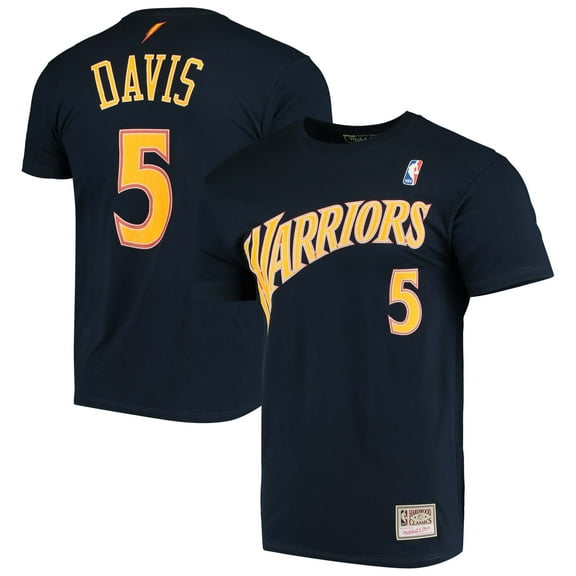 Men's Mitchell & Ness Baron Davis Navy Golden State Warriors Hardwood Classics Stitch Name & Number T-Shirt