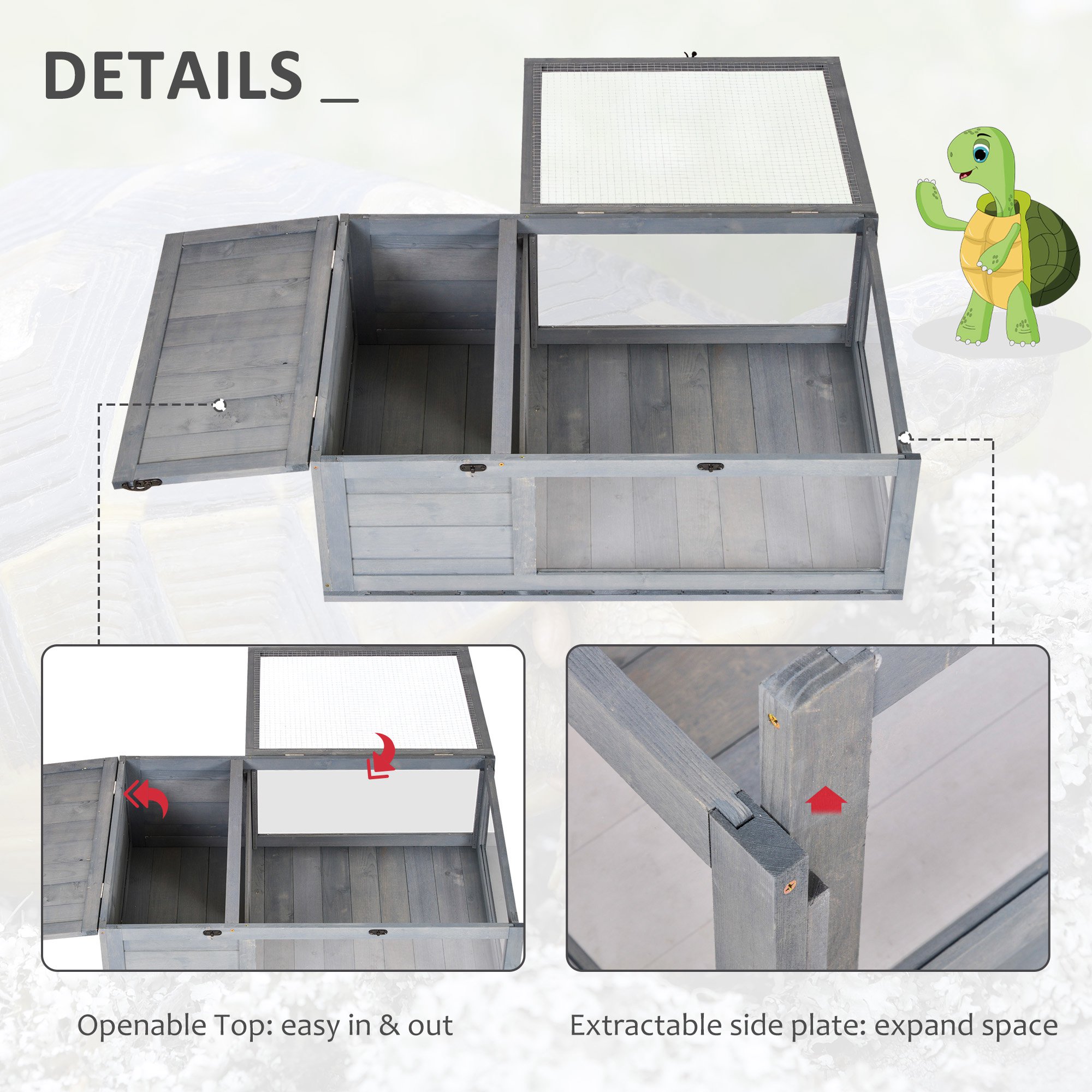 Pawhut Wood Tortoise House Indoor Outdoor Turtle Habitat Reptile Cage ...