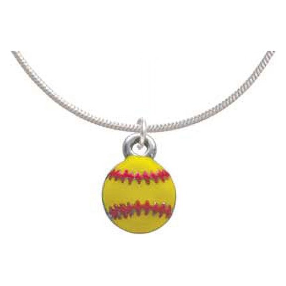 Mini Softball - Two Sided - Charm Necklace, 18" 2" Extender