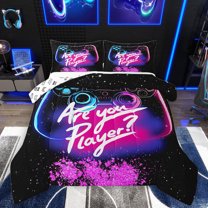 Homewish Boys Game Console Full Size Comforter Sets,Gamer Gaming Bedding Comforter Set,Pink Sparking Print Bedding Sets For Boys,Breathable Bedroom Decorative Reversible,3pcs