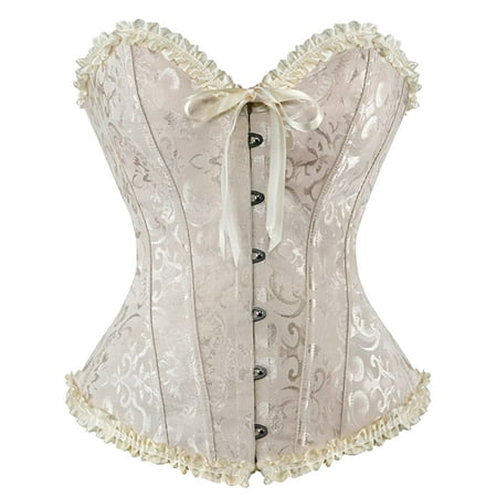 

Frobukio Womens Lace Up Boned Plus Size Overbust Corset Floral Lace Bustier Top