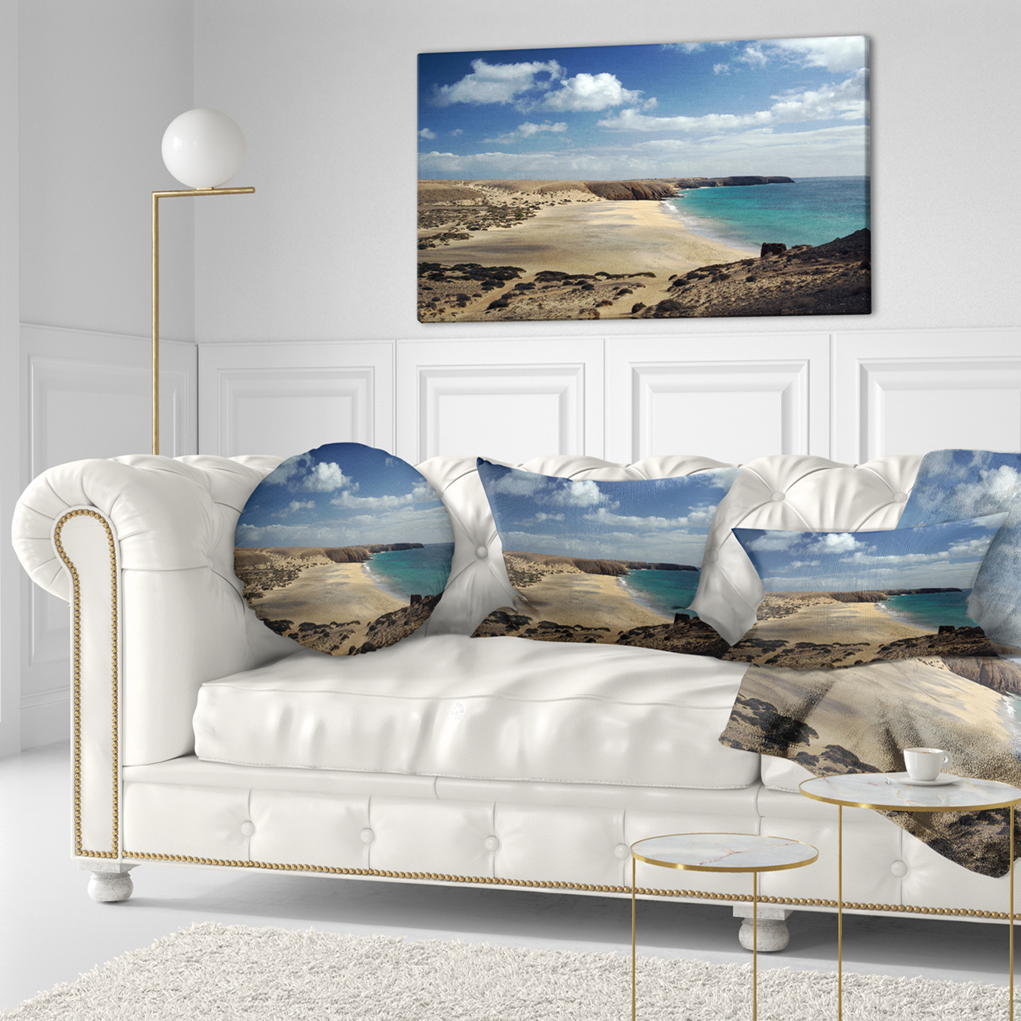 Designart Bright Seashore with Blue Waters - Seashore Throw Pillow - 12x20