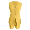 thumbnail image 4 of Arlun Women's Summer 2 Piece Sets Dressy V-Neck Sleeveless Slim Fit Vest Matching Drawstring Shorts Trendy Solid Color Simple Stylish Two Piece Outfits with Back Tie Design Yellow XL, 4 of 5