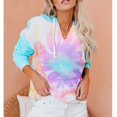 thumbnail image 2 of Sudadera con capucha para mujer, informal, de manga larga, con cuello en V, estampado Tie Dye, con cordón, jersey para la vida diaria, morado, azul, XL, 2 of 5