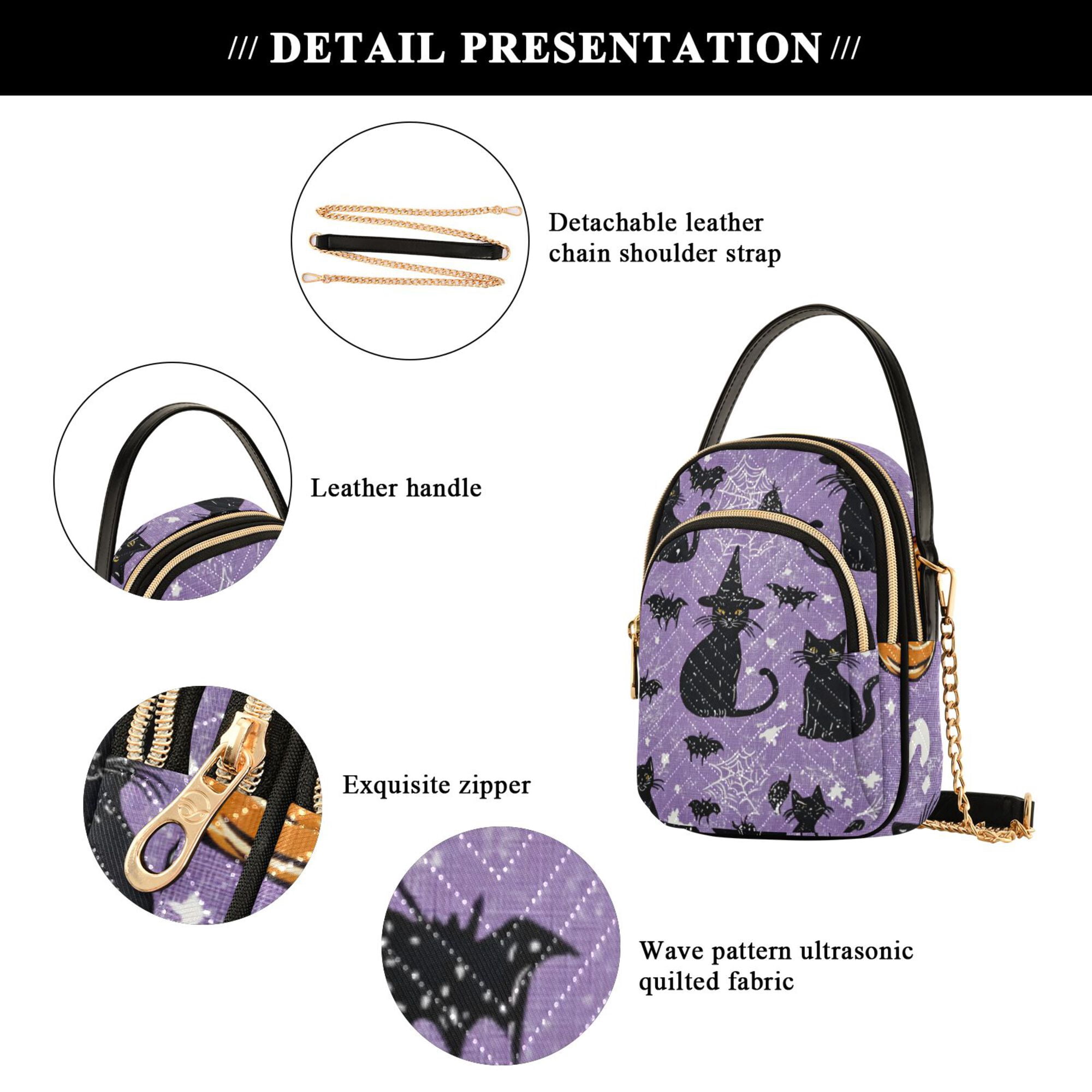 FORMRS Crossbody Bag for Women Quilted Travel Shoulder Cell Phone Purse with Chain Strap Handbag, Halloween Cats