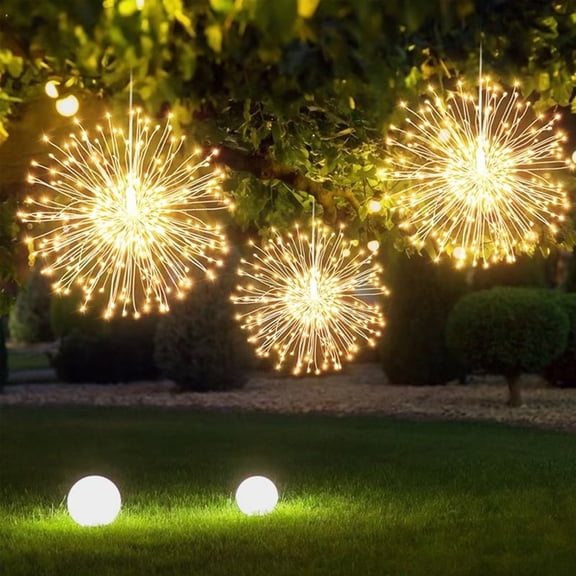Neoglint 120LED Firework Lights, Dimmable Warm White Copper String Lights with Remote, 8 Modes, 3/5/8H Timer, USB Rechargeable Hanging Decor for Party, Garden, Wedding