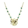 Silver Gold Plated Rose Pendant Jade Beads Necklace, 16 Plus 2 in.