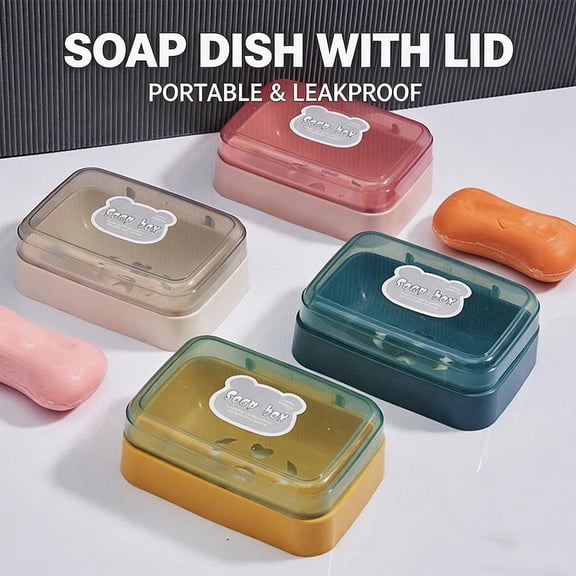 1 PC Plastic Soap Box with Lid, Self-Draining Travel Soap Dish Holder with Slotted Bottom, Portable Container for Bar Soap, Blue
