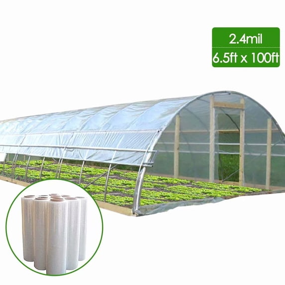 Agfabric 2.4Mil Plastic Covering Clear Polyethylene Greenhouse Film UV Resistant for Grow Tunnel and Garden Hoop,Plant Cover&Frost Blanket for Season Extension,Keep Warm and Frost Protection 6.5x100ft